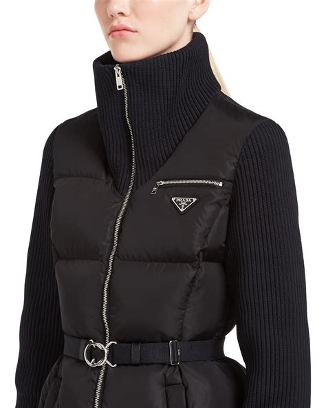 prada quilted coat nylon black|Prada cashmere puffer jacket.